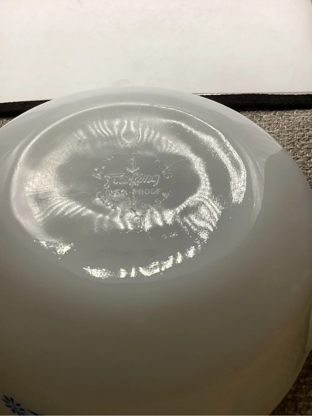 vintage Anchor Hocking Fire-King milk glass casserole dish cornflower design